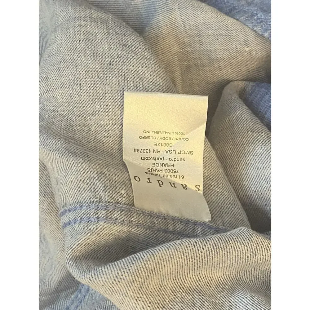 sandro linen vest top blue denim look chambray button up pockets size 1 - Picture 4 of 5